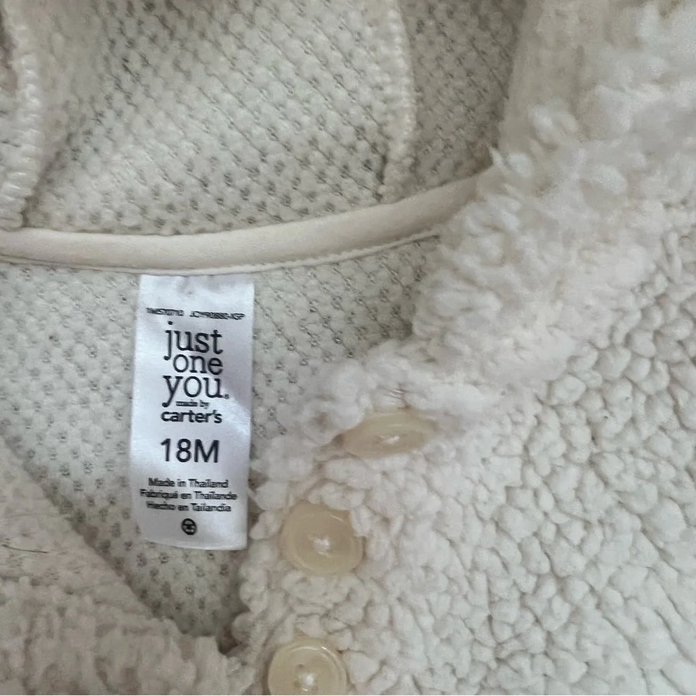 Carter’s Just One You Toddler White Fleece Teddy Pullover Hoodie 18m